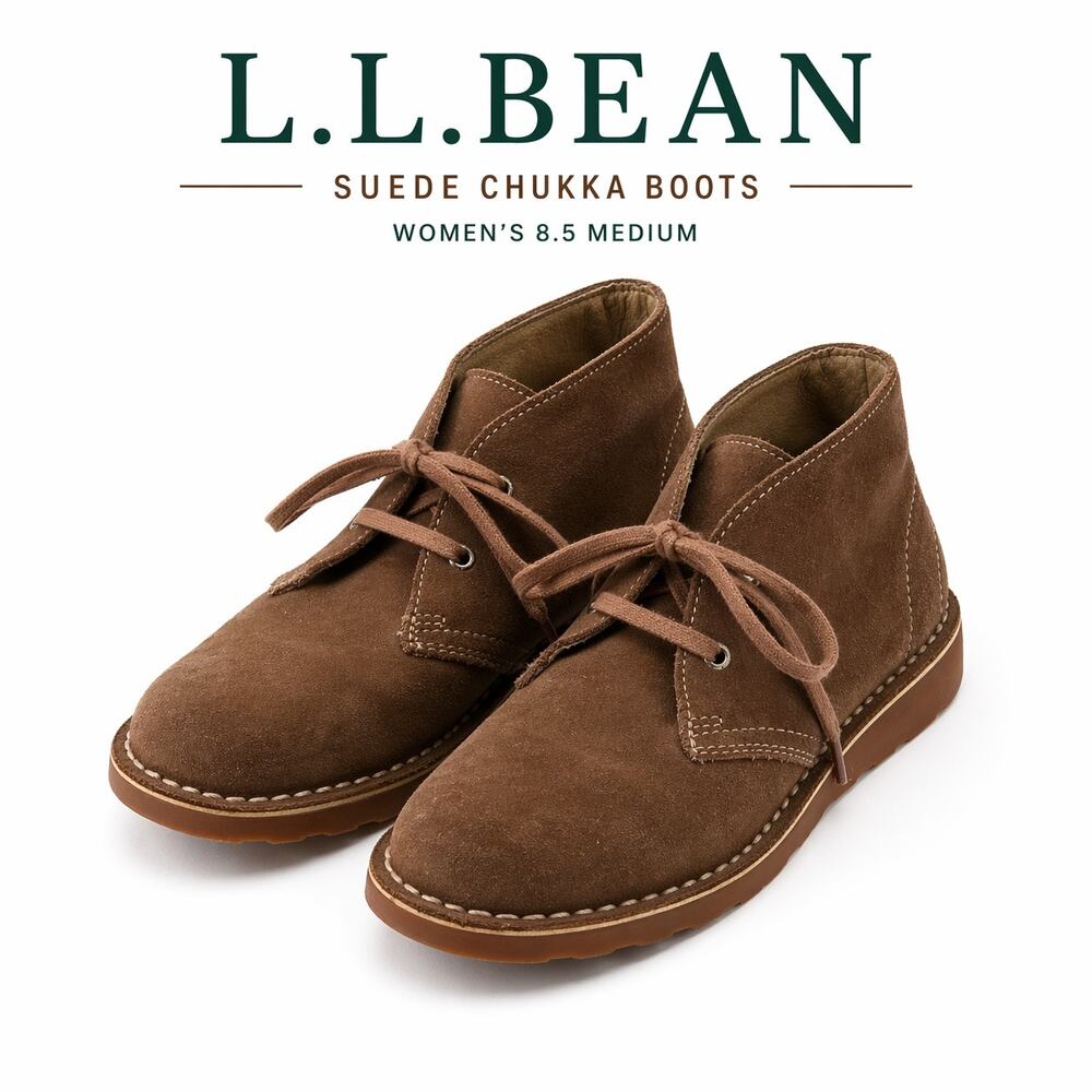 L.L. Bean Suede Chukka Boots Womens 8.5 Brown Leather Lace Up Ankle Boots